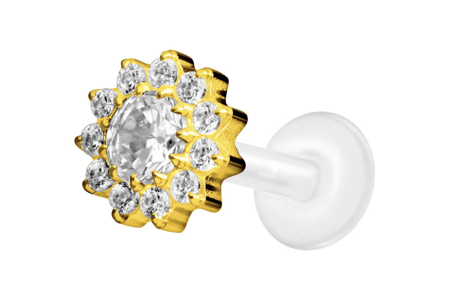 PTFE Labret Piercing mit Innengewinde + Titan-Aufsatz KRISTALLBLUME